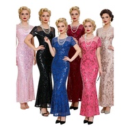 1920s Beaded Sequin Evening Gown sequin evening gown party dress W1346