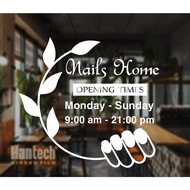 Hantech glass Decal for Opening and closing Hours for Nail salons, Opening Hours sticker