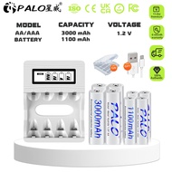 PALO 4-slot charger 1.2V Ni-MH AA Rechargeable Batteries 3000mAh  High Capacity Rechargeble  Battery