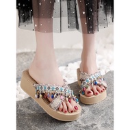 selipar wanita kasut selipar perempuan Thick-Soled Cross Outer Wear Fashionable Scented Beach Slippe