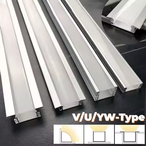 0.5m/1m V/U/YW-Shape Recessed LED Aluminum Profiles Corner Channel Holder Transparent/Milky Cover Di