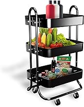Moralza Rolling Carts with Wheels - Rolling Cart 3 Tier, 360° Swivel Kitchen Cart, 18 x14.5 x 33 inches Durable Plastic, Versatile Black Utility Cart with Drawers