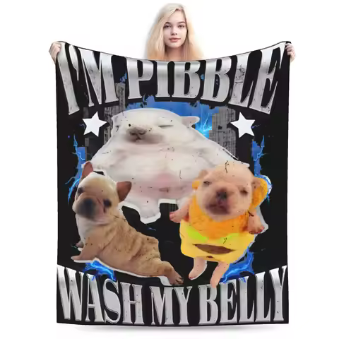 New Funny Pibble Meme Wash My Belly Blanket Ultra-Soft Flannel Cozy Throw Blankets Machine Washable