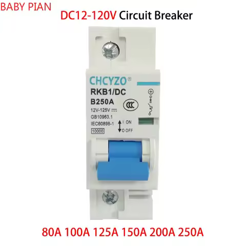 1P 2P 12V 24V DC Circuit Breaker 36V 48V 60V 72V 96V 120V Solar Cells RV Battery Circuit Breaker 80A