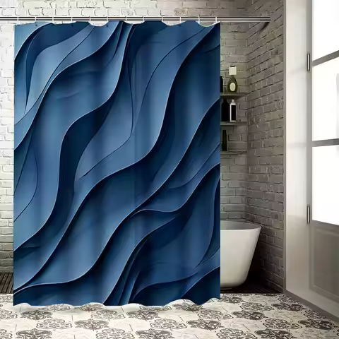 Blue Waves Shower Curtain, Modern Bathroom Decorative Waterproof Fabric, Home Bath Accessories High 