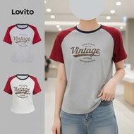 Lovito Women's Colorblock Plain Casual Tee L112ED530