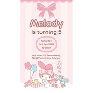 My Melody Birthday Invitation Card - Digital Invitation - E-Card Design