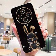 Solid Color Cute Cartoon Floppy Ear Rabbit Shockproof TPU Foldable Stand Phone Case, Compatible With