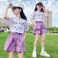 BNS 2PCS (Tshirt+Shorts)girl suit kids girl tshirt kids girl short pants kids girl baby girl clothin