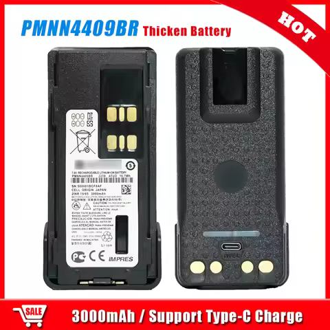 New Upgrade PMNN4409BR Walkie Talkie Li-ion Battery 3000mAh Suport Type-C Charging Replacement Batte