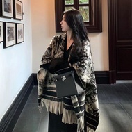 Retro Ink Painting Shawl Jacket Women Spring Warm Top Outer High-End Fringe Cloak #Ready Stock