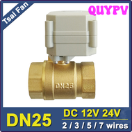 QUYPV TF25-B2-A BSP/NPT 1 "ทองเหลืองทำงานด้วยมอเตอร์วาล์ว DC12V / DC24V 2/3/5/7สาย DN25ซึ่งมีเครื่อง