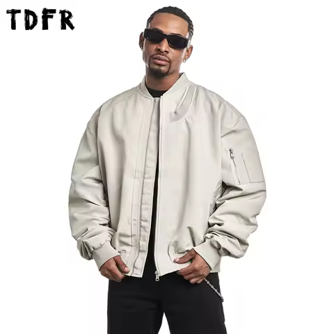 Pocket Spliced Ma-1 Bomber Jacket Mens Autumn Winter Safari Style Stand Collar Long Sleeve Quilted J