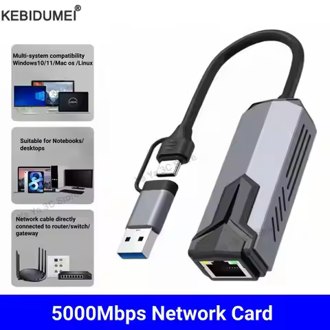 5000Mbps Wired Network Card USB 3.0 Type C To RJ45 Ethernet Adapter 100/1000/5000Mbps RJ45 Lan Gigab