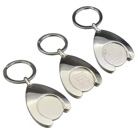 E06E Metal Coin Wallet Chains Pendant Practical Keychain for Shopping Trolleys Keyrings Ornament for
