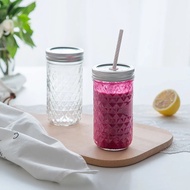 ❐Mason Jar Cups with Lid Stainless Steel Straw Drinking Cup Reusable Glass Boba Smoothie Cup with St