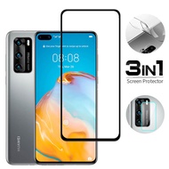 3-in-1 Full Glue Cover Tempered Glass Front and Back and Camera Lens Screen Protector for HUAWEI P20 Lite Pro P30 P40 Nova 5T 7i 7 7Se Y7 Y9 Y5P Y6P Y9 Prime Hydrogel Back film
