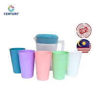 Century Colourful Plastic Water Jug 2.5L + 14oz Plastic Cup 5Pcs/Set