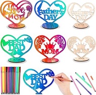 HOWAF Mother’s Day Father’s Day Coloring Table Topper, Best Dad Love Mom Coloring Wood Centerpieces,