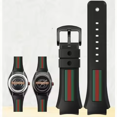 For Gucci YA137/YA137107A Rubber Watch Strap Dedicated Protruding Port Waterproof Man Black Watch Br