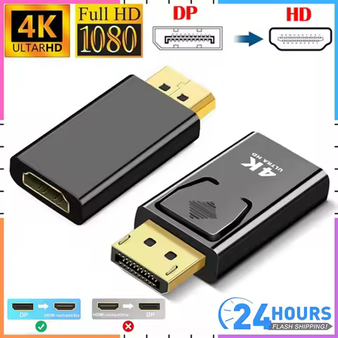 HDMI to DP Adapter 4K Display Port to HDMI Video Audio Cable Converter for PC TV Laptop Projector