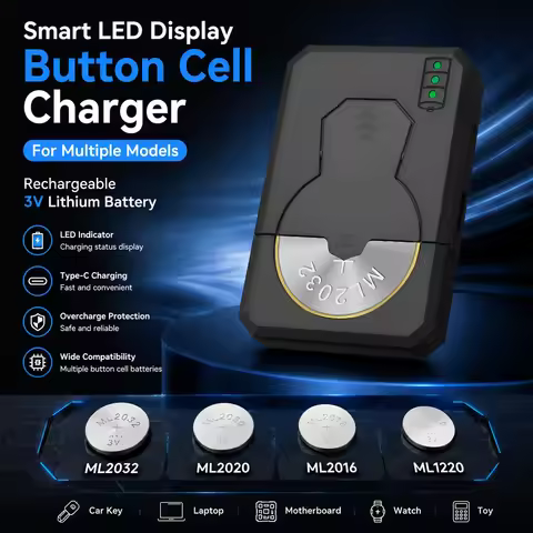1PC Rechargeable ML2032 ML2020 ML2016 ML1220 Coin Cell Battery Charger LED Smart Display Charger For