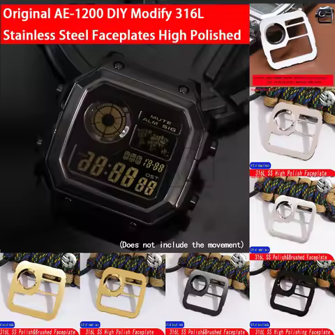 For Original AE1200 Dial Mod Kit Polished Brushed Faceplate 316L Stainless Steel Watch Dial Metal Ca