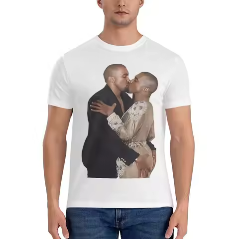 Rapper Kanye West Kissing Casual T-shirt Original Niche Seamless Splicing Tee