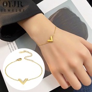OYJR Gelang Tangan Perempuan V Letter Bracelet for Woman Gold Bangle Stainless Steel Gelang Non-fading Korean Fashion Accessories Jewelry 手链