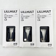 IKEA LILLHULT Type C-Lightning Type C-Type C充電線 傳輸線 編織材質 灰色