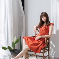 橙禮服黃銅晚禮服銅色婚紗，銅領，無袖，布萊克