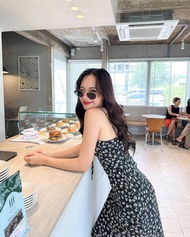 #Jnd699 แม็กซี่เดรสสายเดี่ยว สายดอกมีเชือกผูดตรงอกจะผูกเป็นโบว์ก็ได้น่ารักๆ