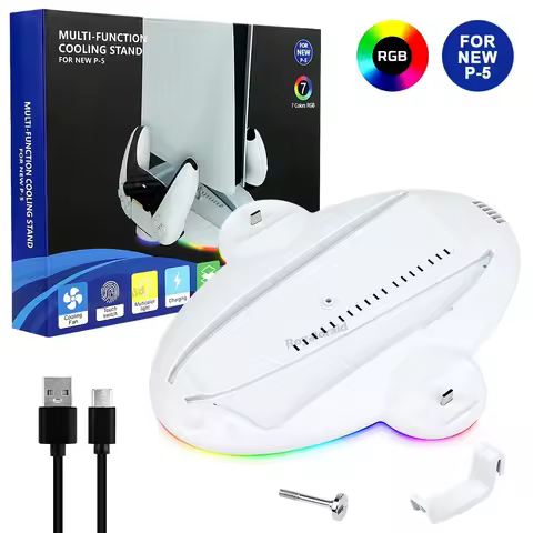 For PS5 Slim Stand Cooling Station With RGB LED Lighting And PS5 Slim Controller Quick Charger For P