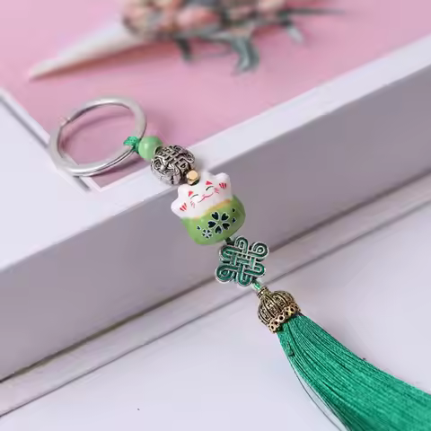 Gift Chinese Knot Pendant Animal Cat Key Ring Bag Charm Key Holder Weaving Key Chains Lucky Cat Keyc