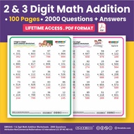 2000 Questions- Printable 2 & 3 Digit Math Addition Worksheets✔️100 pages Mathematic Worksheets with