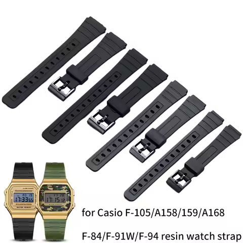 14 16 18mm Convex resin watch strap for Casio F-84/91W/94/105 AE1200/1300/F91W/W218/F108 Sports repl