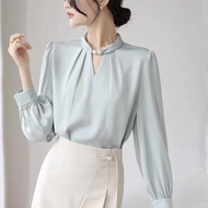 【Ready stock】法式小众立领衬衫厅里厅气衣服女春新款缎面气质通勤职业上衣qwer 1Mi8jYzMva0928