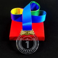 Color Printing or Laser Engraving Clear Crystal Glass Medals 1st 2nd 3rd Award Gift Box Packagin 1pc