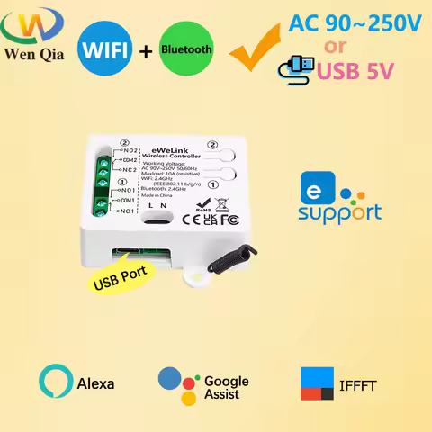Ewelink WiFi Smart Switch AC 110V 220V 2CH Relay Receiver Inch Timing Mode with Google Assist,Alexa,