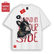 MINISO LELAKI Official casual short-sleeved shirt, crew neck, unisex, streetwear, baju t shirt lelak