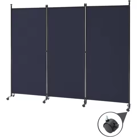 3 Panel Rolling Room Divider, Folding Partition Privacy Screens, Freestanding Fabric Room Panel, Por