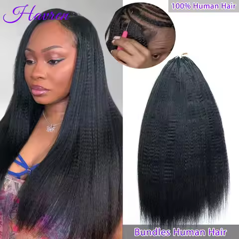 Knotless Braiding Hair Bulk 1B Black Kinky Straight 10-30 Inch 3/4/5 Pcs Mixed Lot No Weft Crochet E