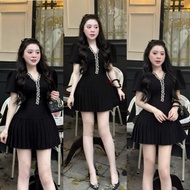 Short V-Neck Stone Dress 60-93kg (Big Size Huynh Ngoc)