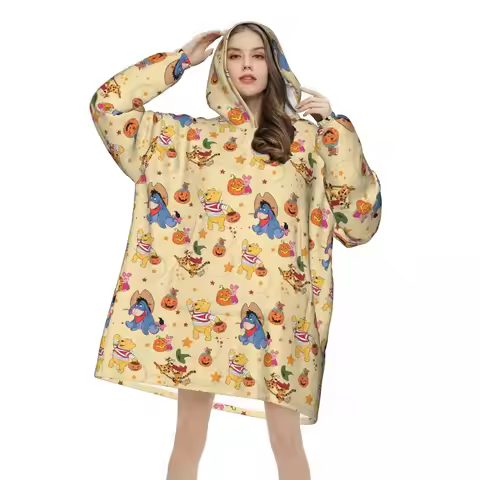 Winnie The Pooh Wearable Blanket Hoodie for Women Men Oversized Sweatshirt Blanket with Pocket