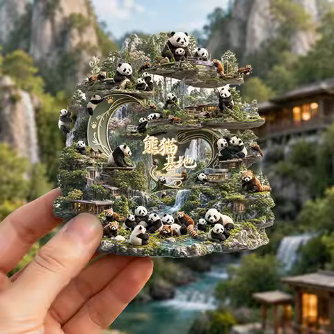 Chengdu Series Panda Park Refrigerator Magnet 3D Magnetic Souvenir of Sichuan's Popular Tourist Attr