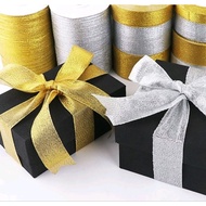 22m roll of gold/silver glitter ribbon 1.2cm, 1.5cm, 2cm, 2.5cm, 4cm, 5cm