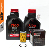ชุดถ่ายน้ำมันเครื่องKTM Motul7100 15W50 น้ำมันสังเคราะห์แท้ 100% Ester Base KTM DUKE RC 200/250/390