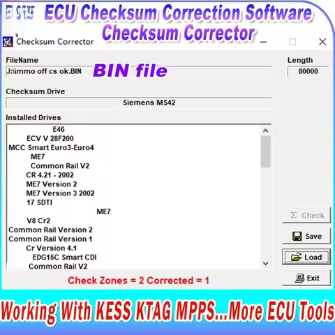 ECU Checksum Correction Software Checksum Corrector Support ECU BIN. File Work With KESS KTAG MPPS M
