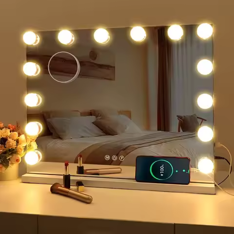 LED Large Makeup Mirror with 14 Dimmable Bulbs Hollywood Lighting Makeup Dressing Room and Bedroom D