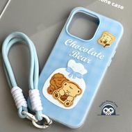 Cartoon Chocolate Bear Blue Casing For iQOO Z9X Z9 Turbo Z7i Z6 Lite Z5 Z5X Z3 U5 U5E U3 U3X Cute Ph